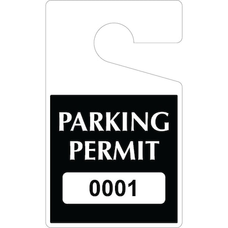 Lustre-Cal Economy Hanging Parking Permit Black 5in x 3in  20mil Plastic Serialized 001-050, 50PK 253378201K0001